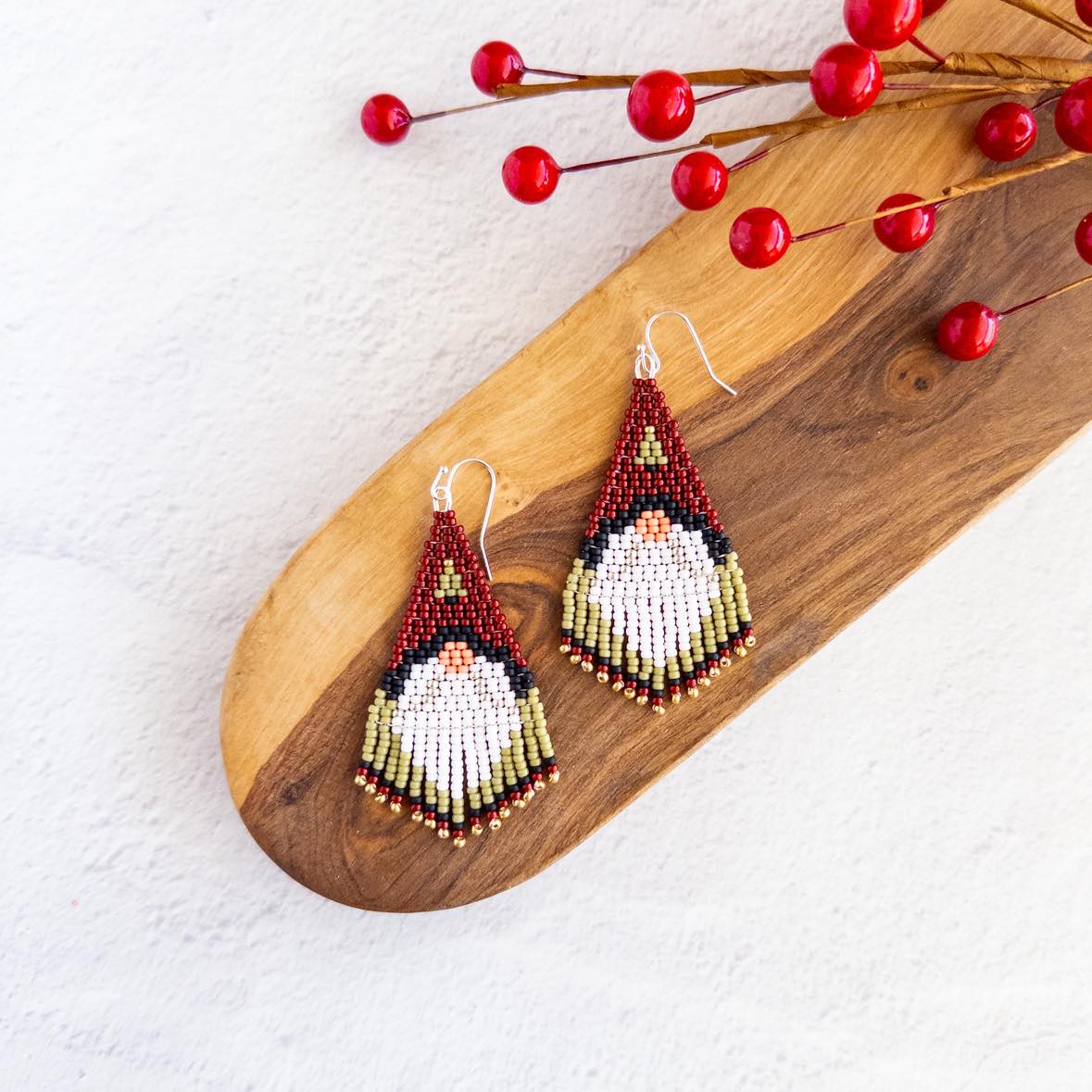 Christmas Gnome Beaded Fringe Earrings - Earrings - Elizabeth Bergesen