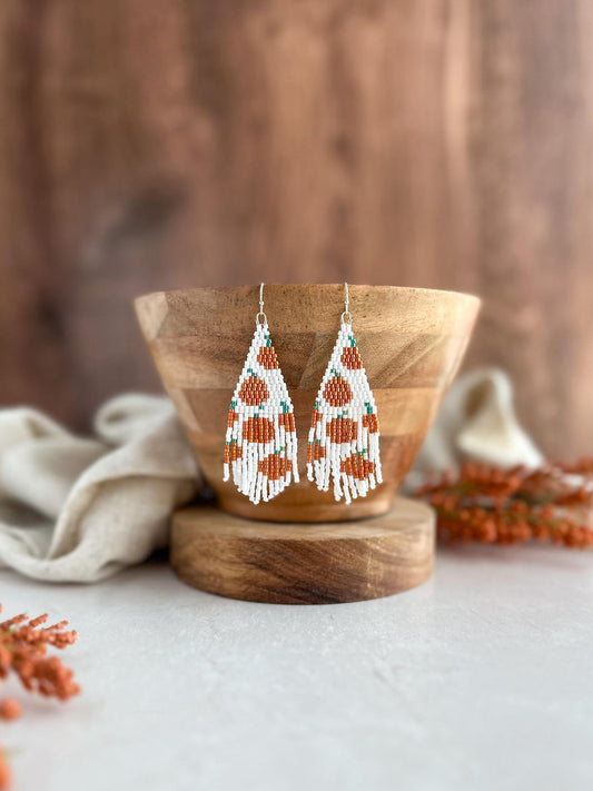 Fall Pumpkin Fringe Beaded Earrings - Earrings - Elizabeth Bergesen