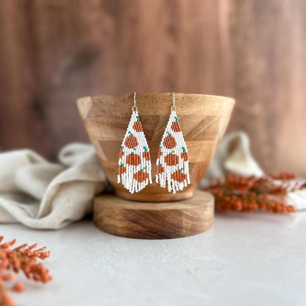 Fall Pumpkin Fringe Beaded Earrings - Earrings - Elizabeth Bergesen