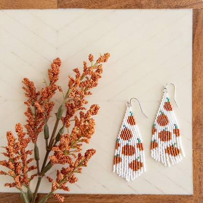 Fall Pumpkin Fringe Beaded Earrings - Earrings - Elizabeth Bergesen