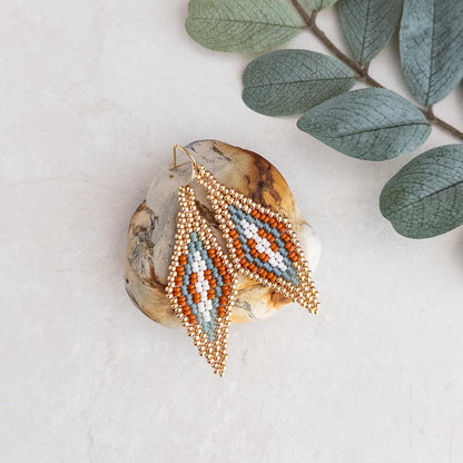 Gold and Rust Pyramid Beaded Earrings - Earrings - Elizabeth Bergesen