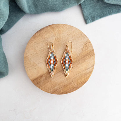 Gold and Rust Pyramid Beaded Earrings - Earrings - Elizabeth Bergesen